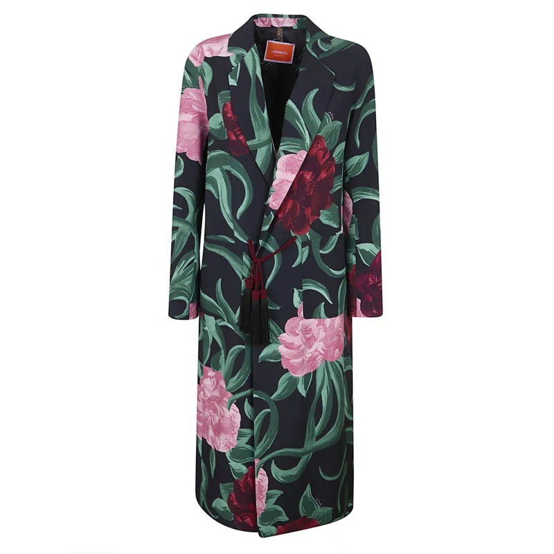 LaDoubleJ Manteau de transition Full-Length Satin Duster Coat With Bold Peony Prin Black