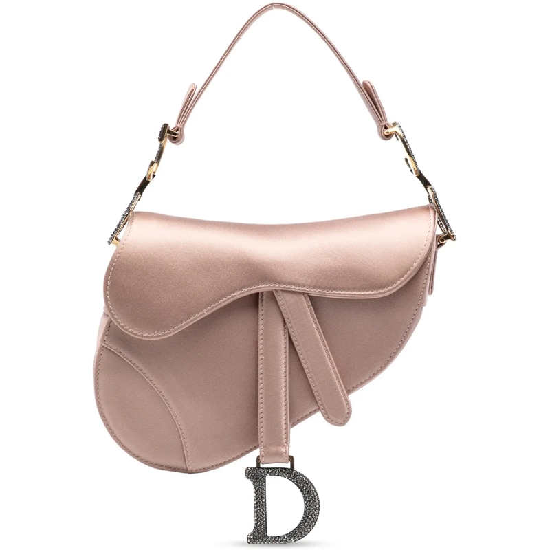 Christian Dior Tote Mini Satin Crystal Embellished Saddle Bag rose