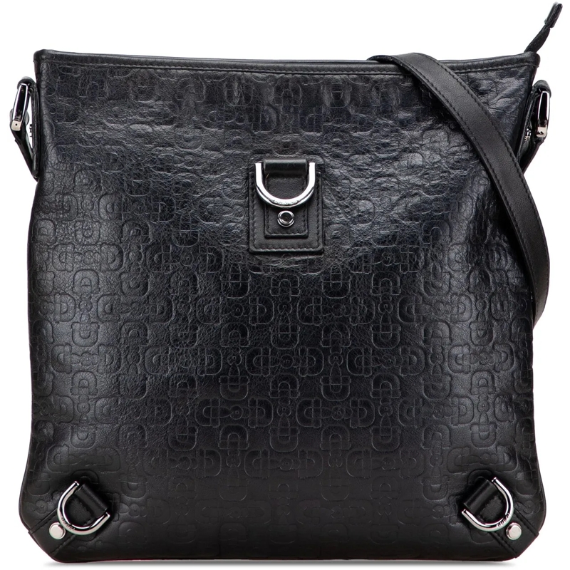 Gucci Schultertasche Embossed Leather Horsebit Abbey D Ring Crossbody schwarz
