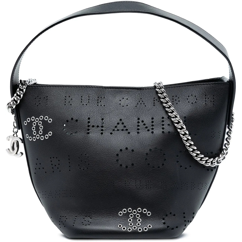 Chanel Sac à bandoulière Small Perforated Calfskin Logo Eyelet Bucket Bag schwarz