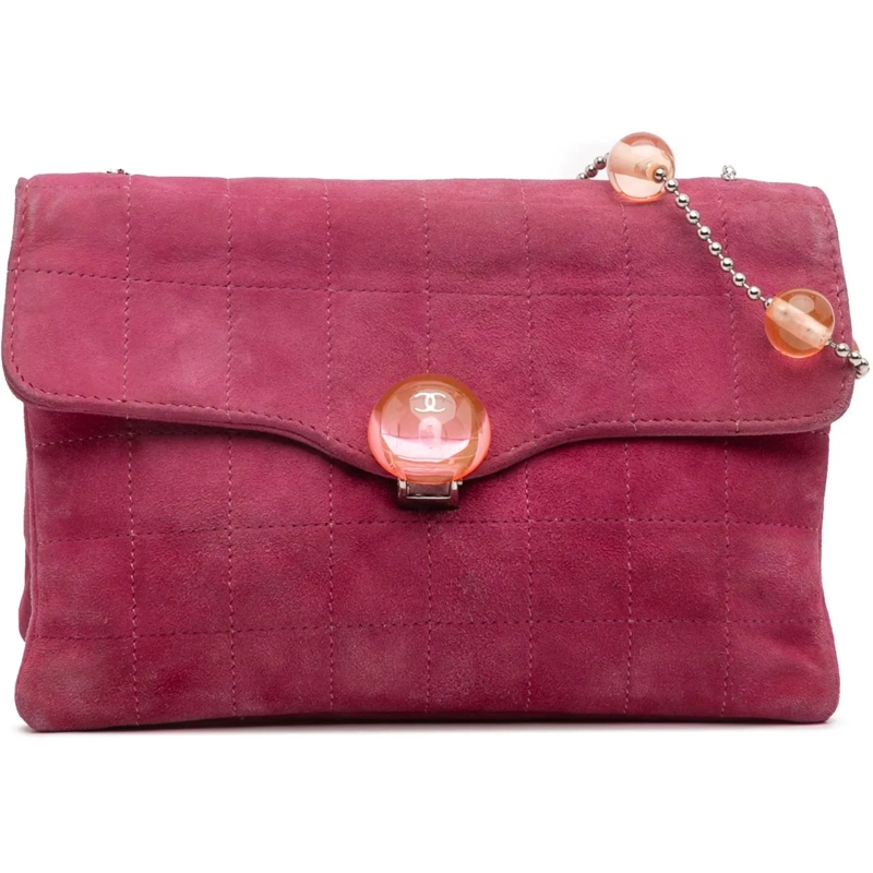 Chanel Sac à bandoulière CC Choco Bar Suede Beaded Chain Flap rose