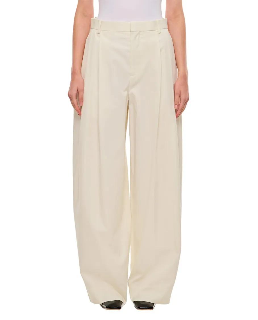 Thumbnail - Bottega Veneta - Wide Leg Pleated Cotton Pants - Größe 36 - weiß