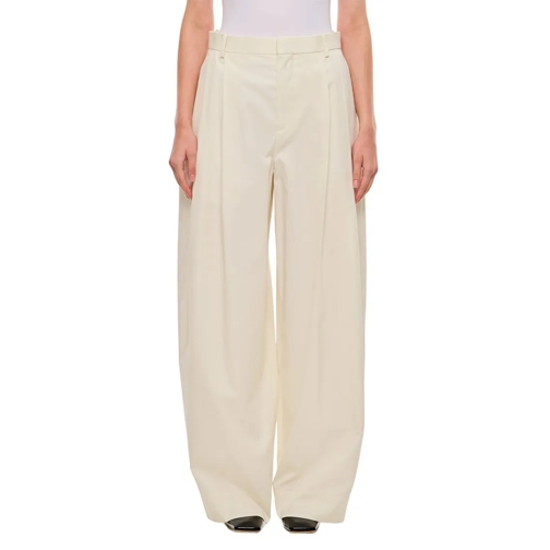 Bottega Veneta  Wide Leg Pleated Cotton Pants White