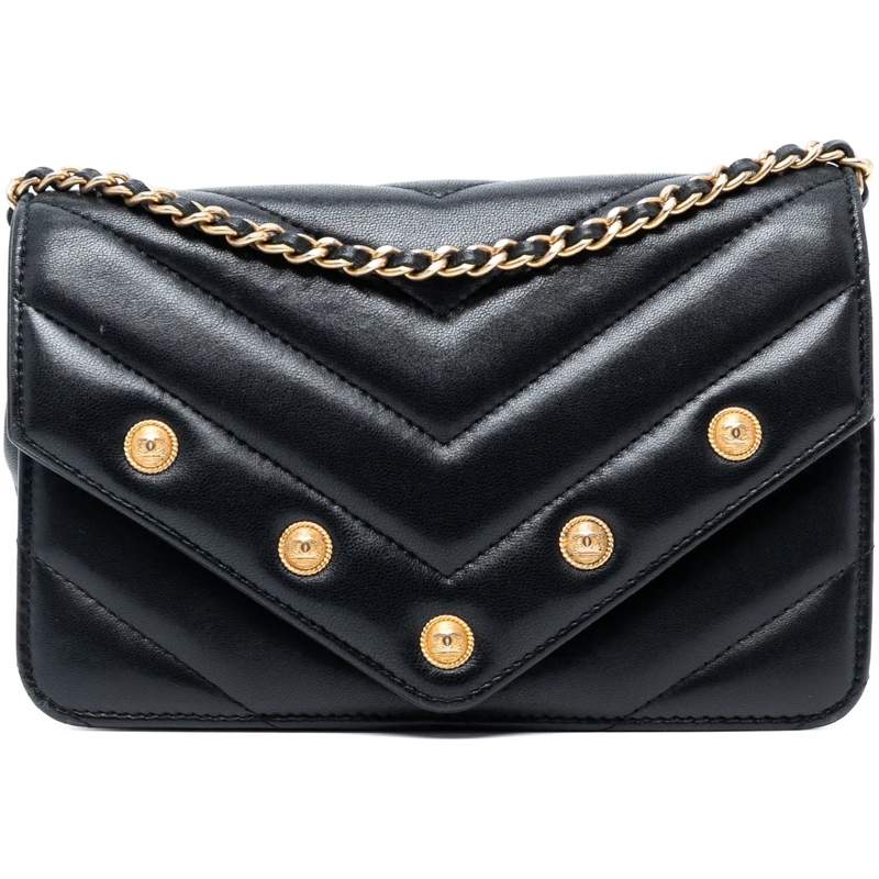 Chanel Schultertasche Chevron Lambskin Button Wallet On Chain schwarz