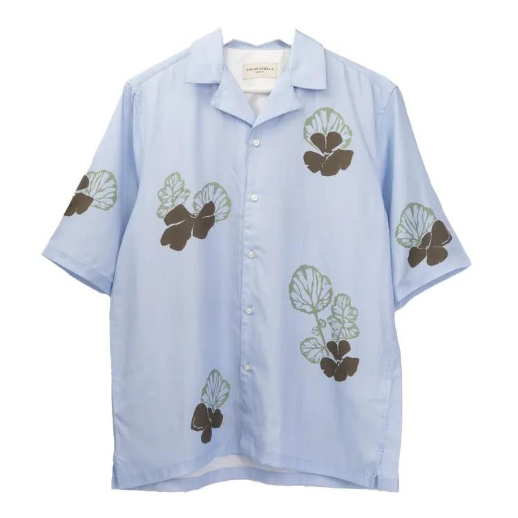 Thumbnail - Officine Generale - Floral Print Camp Shirt With Quarter Sleeves - Größe XL - blau