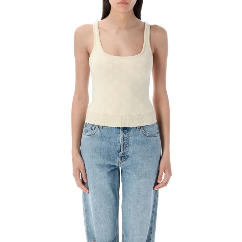 Marine Serre Blouse Moon Jacquard Knit Strap Top Neutrals