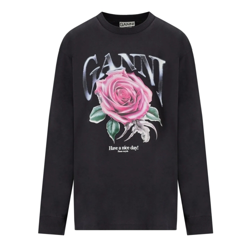 GANNI T-Shirts GANNI ROSE ANTHRAZITGRAUES LANGARM-T-SHIRT grau