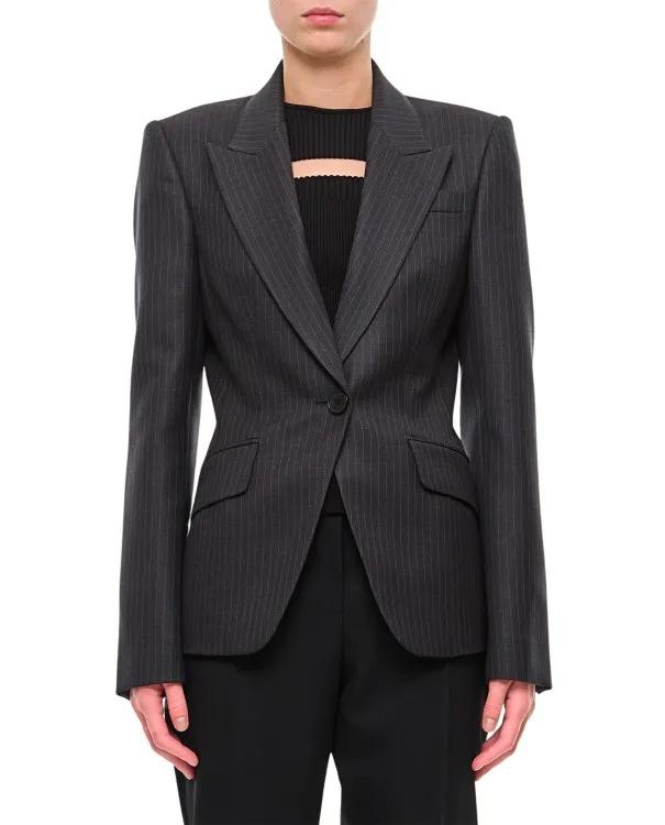 Alexander McQueen - Wool Pinstripe Single Breasted Jacket - Größe 38 - schwarz