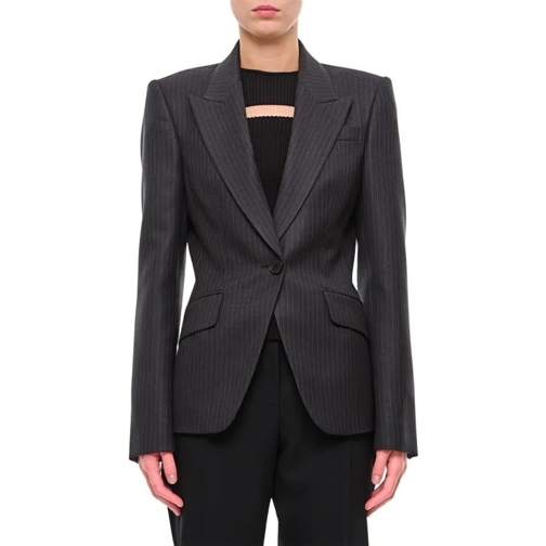 Alexander McQueen Wool Pinstripe Single Breasted Jacket Black 