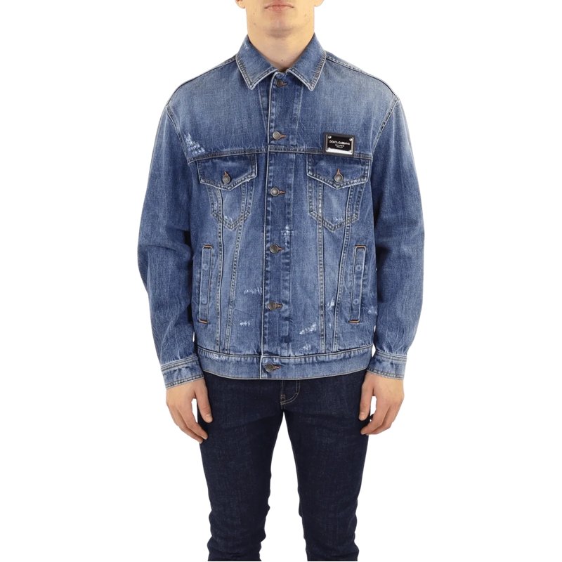Dolce&Gabbana Doudoune Heren Denim Jacquet met plaque blau