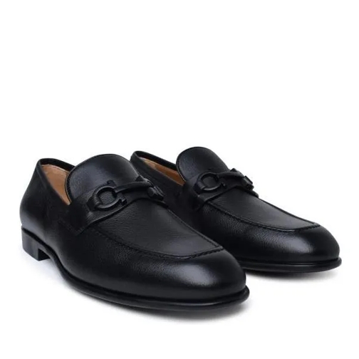 Salvatore Ferragamo Mocassin Black Leather Loafers Black