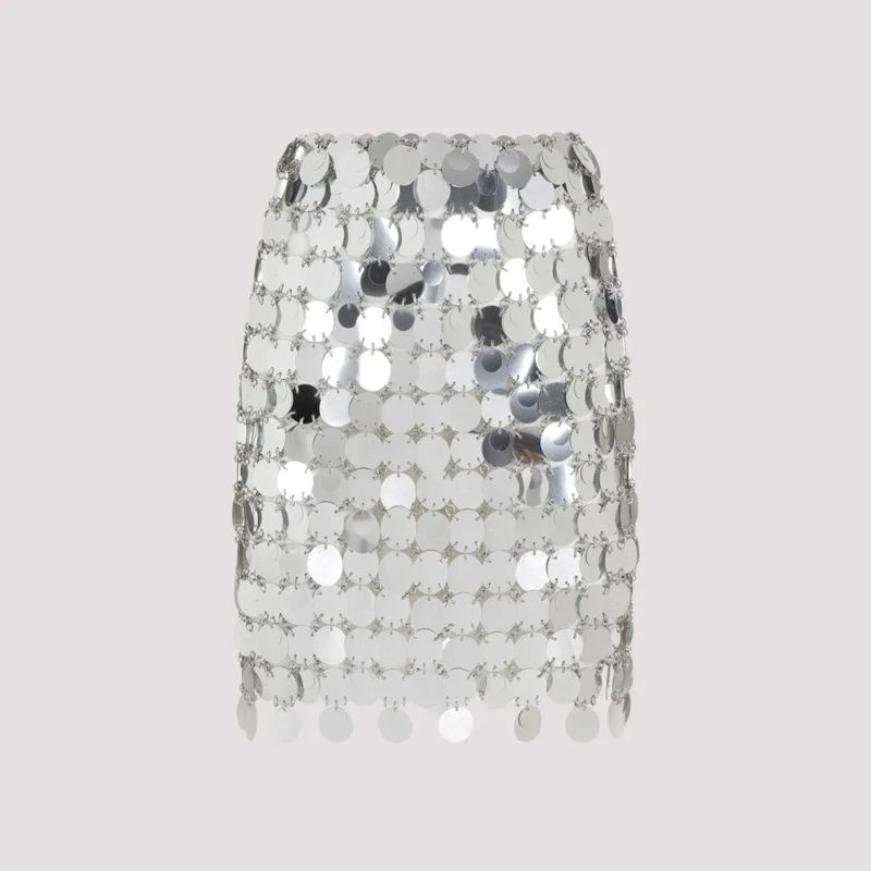 Paco Rabanne Minirock Round Sequin Silver Polyester Mini Skirt White