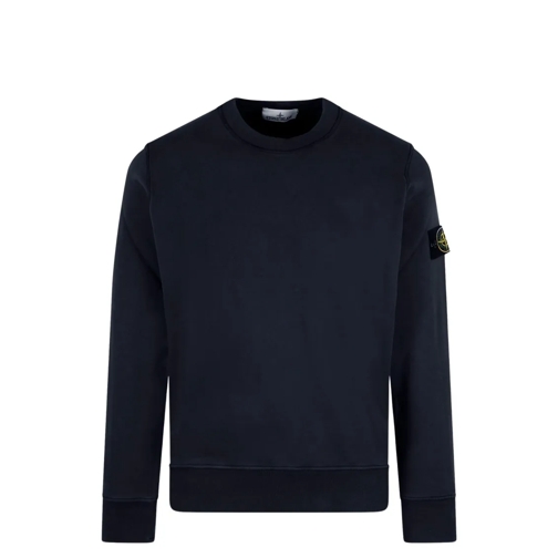 Stone Island Sweatshirts Blue Logo Crewneck Sweatshirt Blue