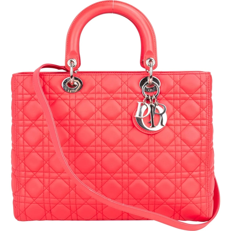 Christian Dior Tote Christian Dior Quilted Leather Lady Dior Handbag rot