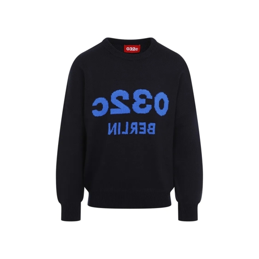 032c Pull Selfie Dark Blue Merino Wool Pullover Blue