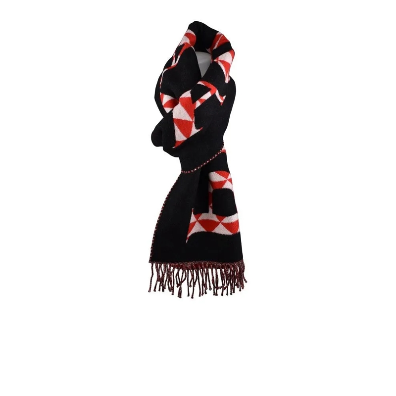 Prada Écharpe légère Tricolor Wool Scarf With Contrasting Logo Black