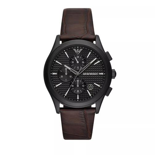 Emporio Armani Emporio Armani Chronograph Leather Watch Brown Quartz Horloge