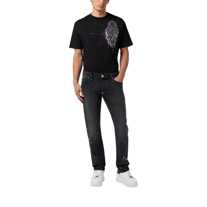Philipp Plein Jeans mit geradem Bein Super Straight Cut Jeans Paint schwarz