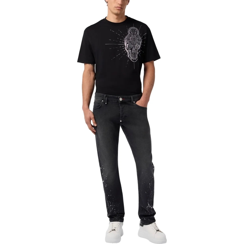 Philipp Plein Jeans mit geradem Bein Super Straight Cut Jeans Paint schwarz(Image 4)
