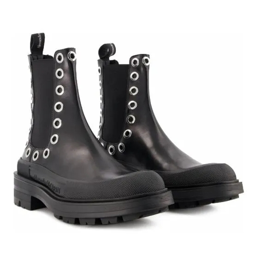 Alexander McQueen Tread Slick Ankle Boots  - Black/White - Leather Black Botte