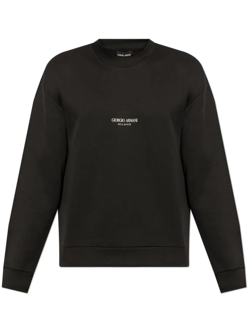 Thumbnail - Giorgio Armani - Crew Neck Sweater With Ribbed Cuffs And Logo Detai - Größe M - schwarz
