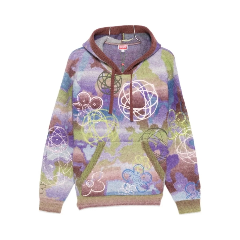 Kenzo  Multicolor Abstract Floral And Geometric Pattern H Purple