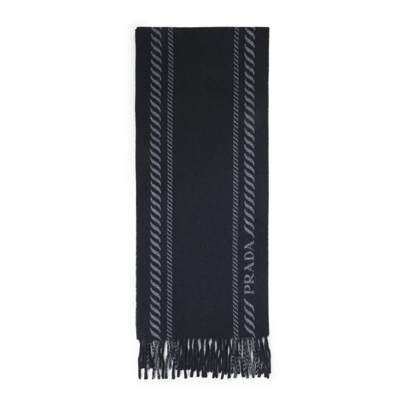Prada Écharpe légère Wool-Cashmere Blend Scarf With Fringed Ends Black