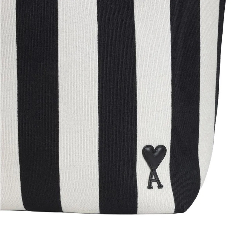 AMI Paris Shopper Cotton Canvas Shopper Tote Bag Black(Image 2)