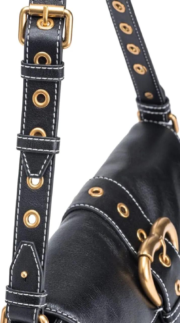 Pinko Kristallen leren schoudertas met hartvormige metalen gesp Black Dames