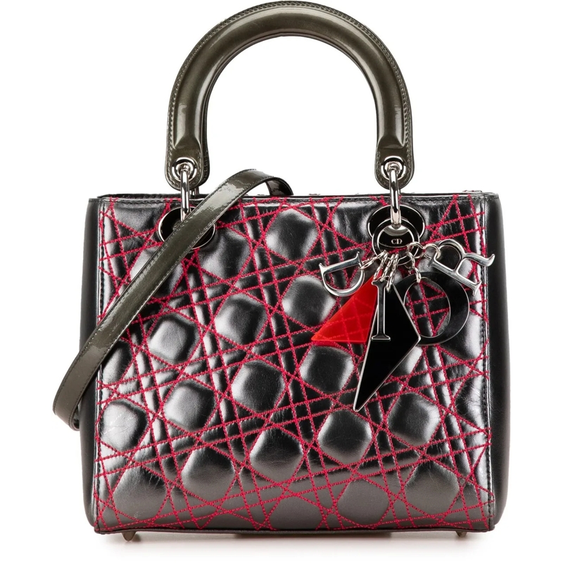 Christian Dior Schultertasche Anselm Reyle Medium Metallic Lambskin Cannage Lady grau