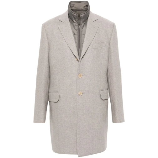 Fay Parka-Mäntel Beige Wool Coat With Herringbone Pattern Neutrals