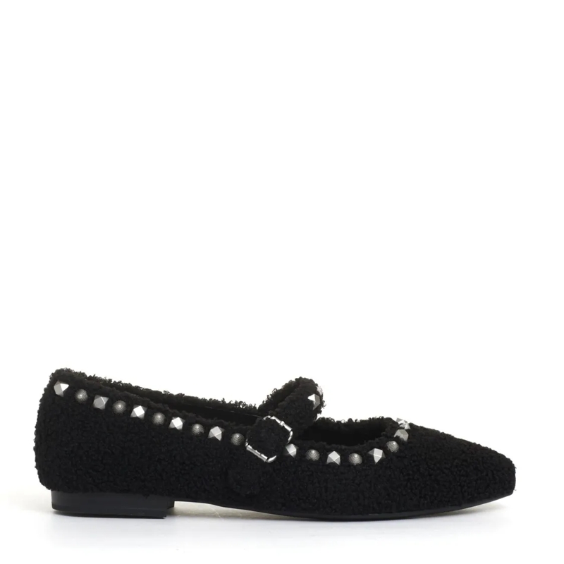 Ash Ballerinas Ballerina Ecofur Ballet Flats With Ankle Strap And Black