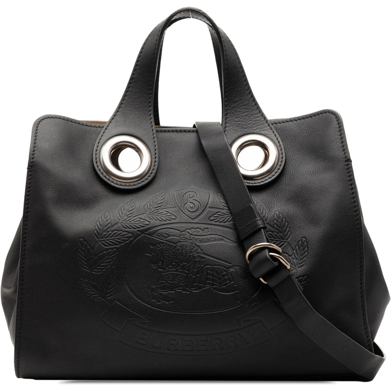 Burberry Schultertasche Crest Embossed Smooth Calfskin Grommet Satchel schwarz