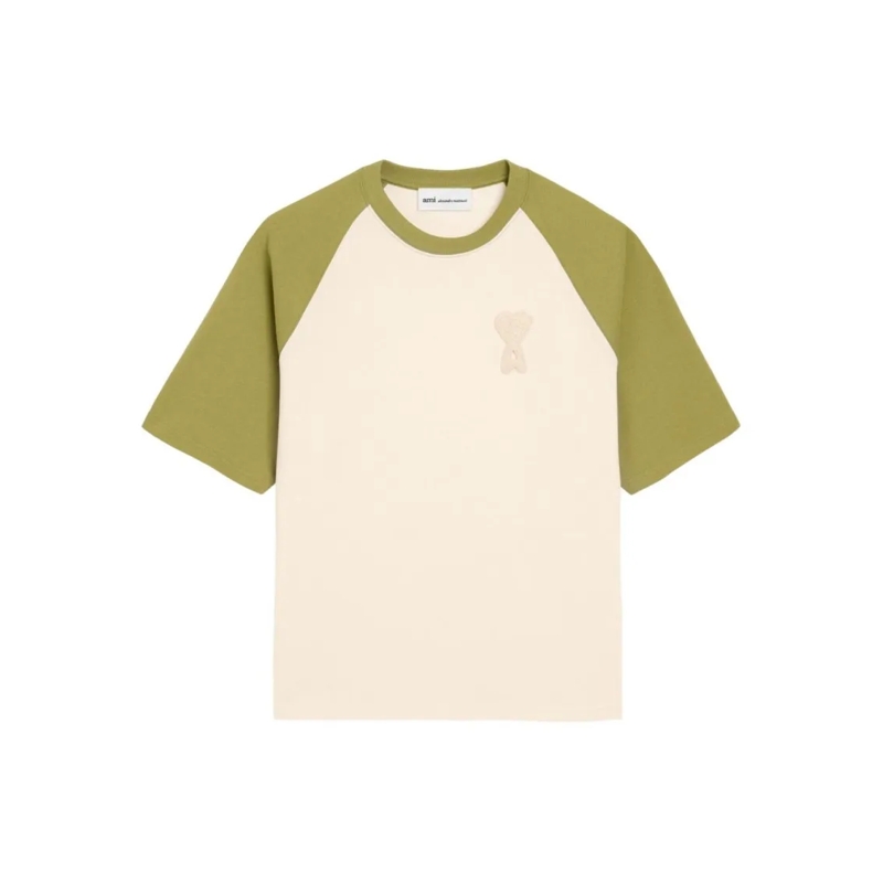 AMI Paris T-Shirt Cream Knitted Patch Raglan T-Shirt Neutrals