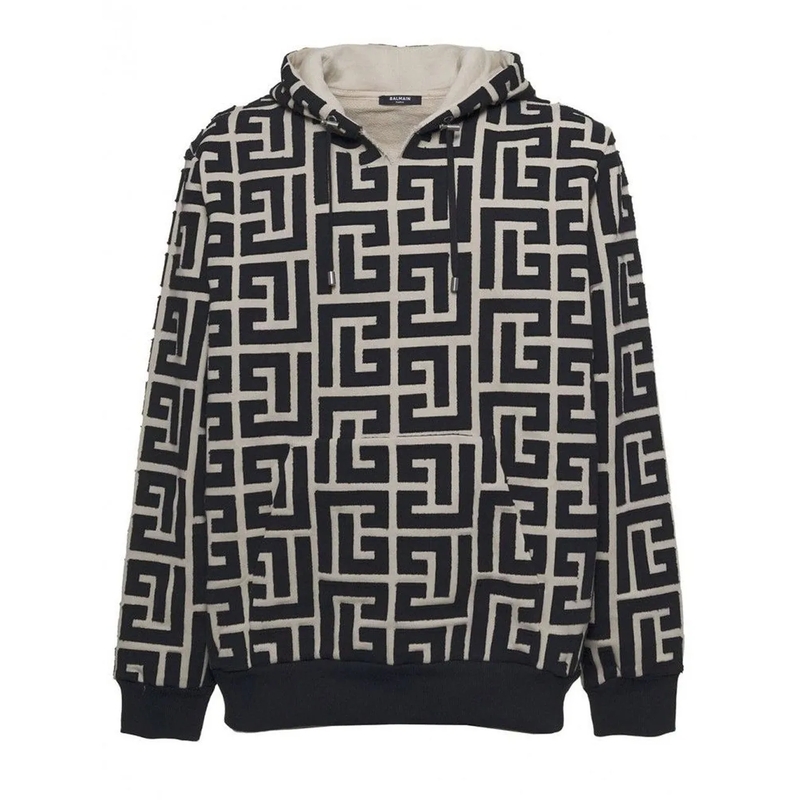 Balmain  Balmain Monogrammed Hooded Sweatshirt beige