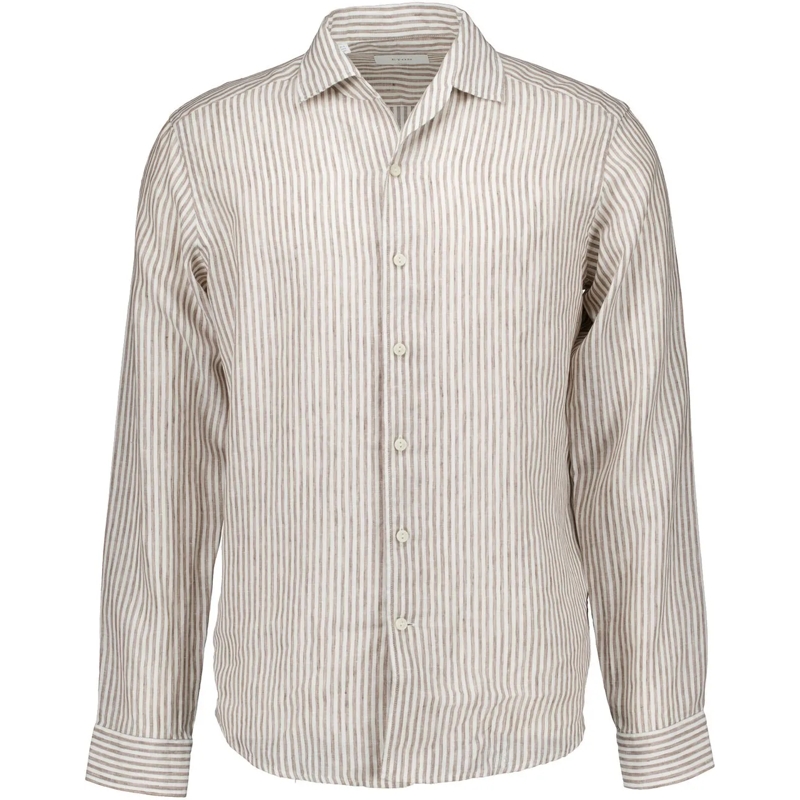 Eton  Eton Striped Linen Shirt Lange Mouw Overhemden Bei beige