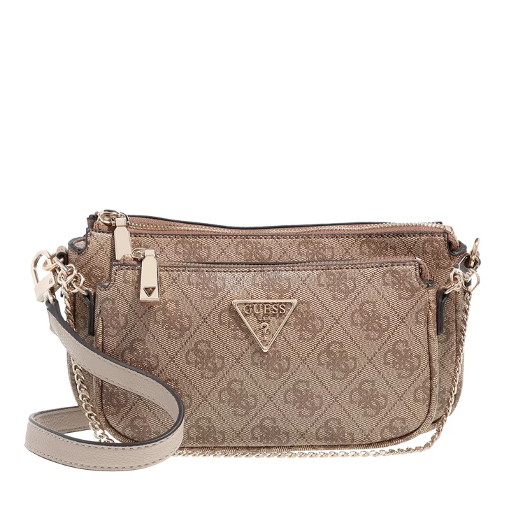 Guess Noelle Double Pouch Crossbody Latte Logo Crossbody Bag