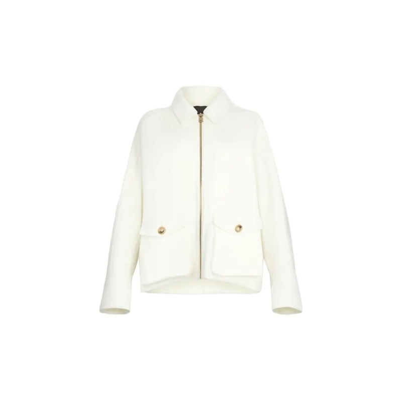 LIU JO Overgangsjas Fringed Detail Short Jacket With Buttoned Cuffs White
