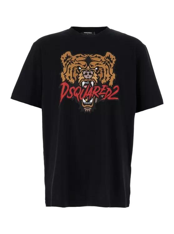 Dsquared2 - Black T-Shirt With Bear Print In Cotton - Größe L - black