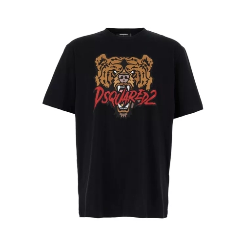 Dsquared2 Black T-Shirt With Bear Print In Cotton Black 