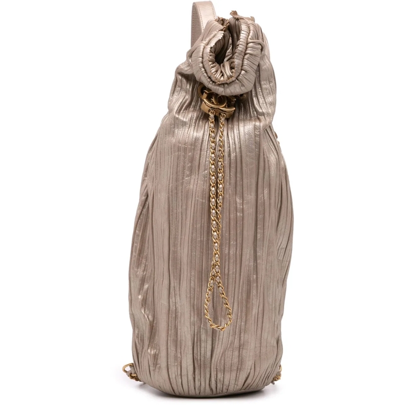 Chanel Rucksack Medium Metallic Calfskin Coco Pleats Drawstring Ba gold