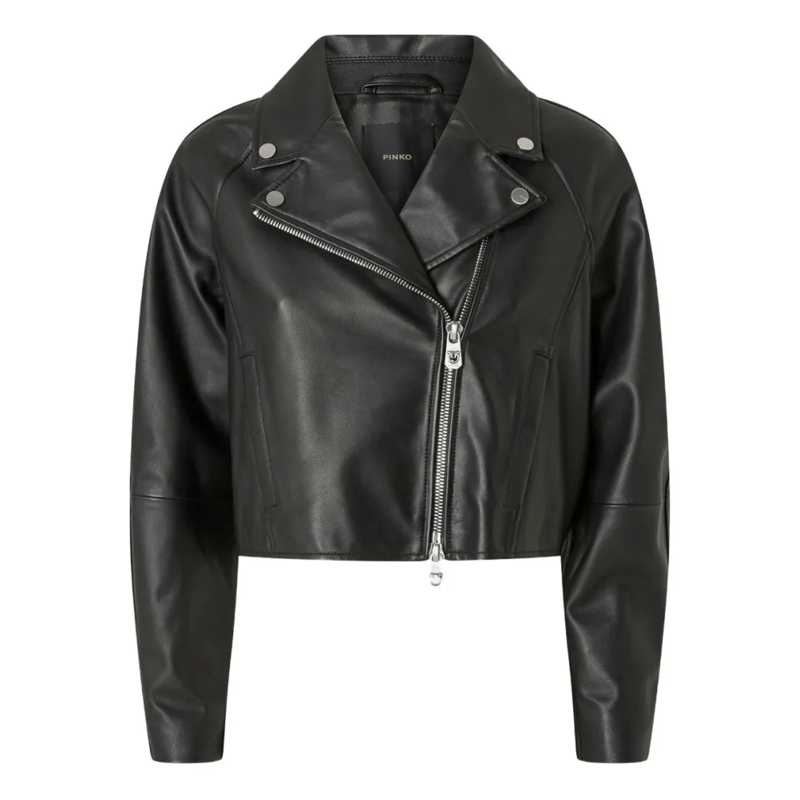 Pinko Leren jas Cropped Biker Jacket In Smooth Nappa Leather Black