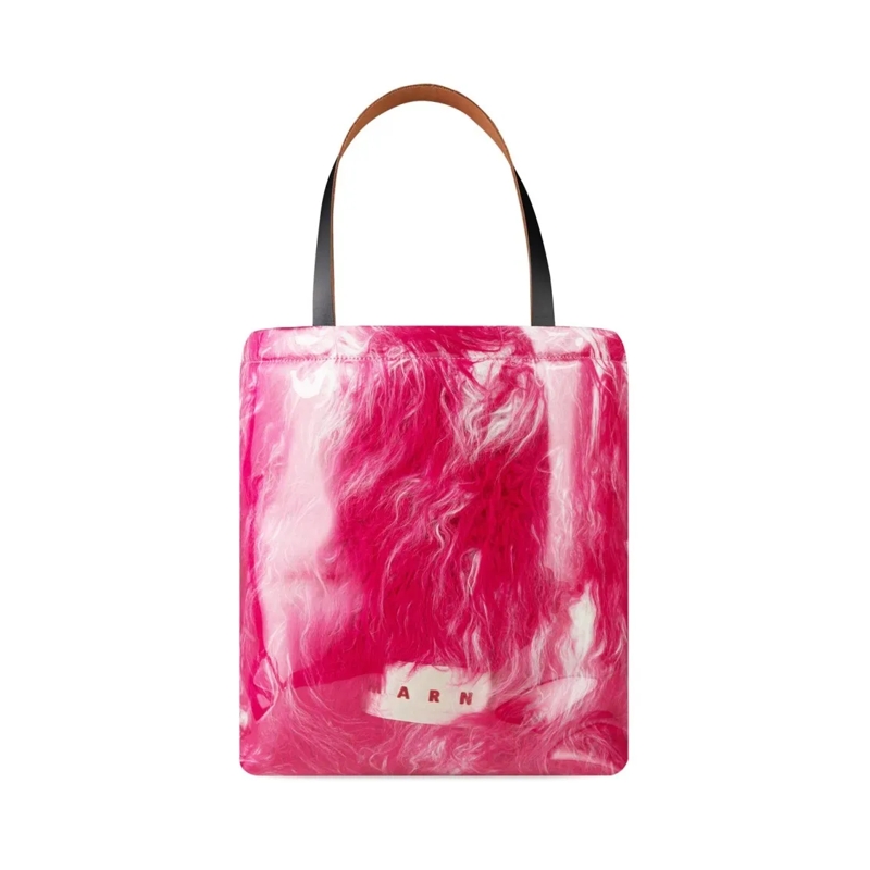 Marni Fourre-tout Logo Patch Covered Shearling Tote Bag Pink