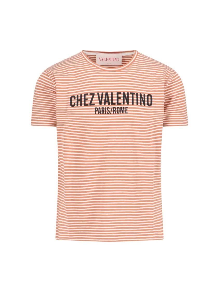 Thumbnail - Valentino Garavani - Chez' Striped T-Shirt – Orange - Größe L - orange