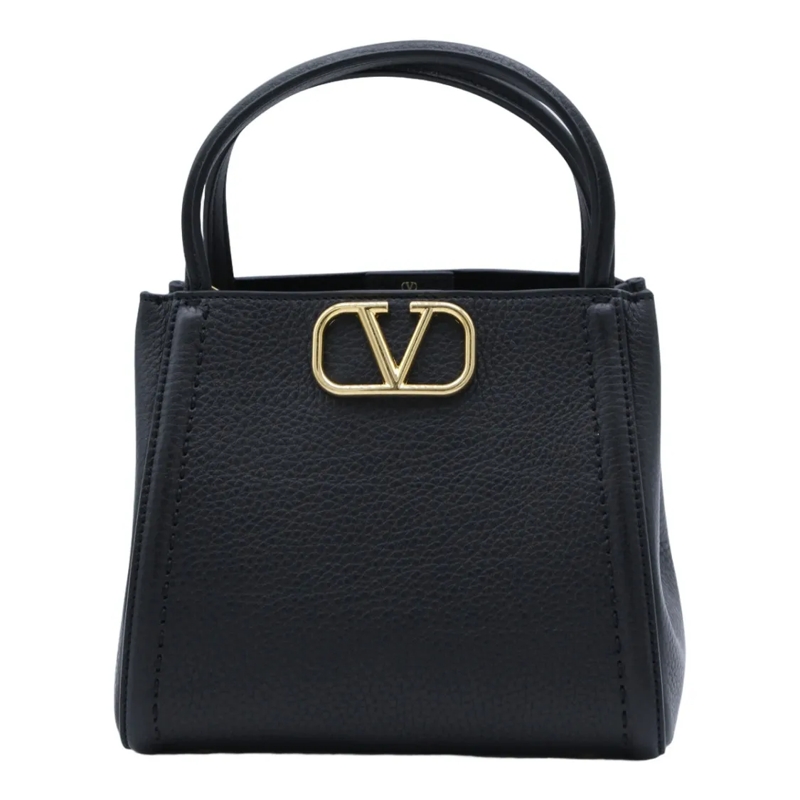 Valentino Garavani Sac à bandoulière Trapezoidal Small Handbag In Textured Black Leathe Black
