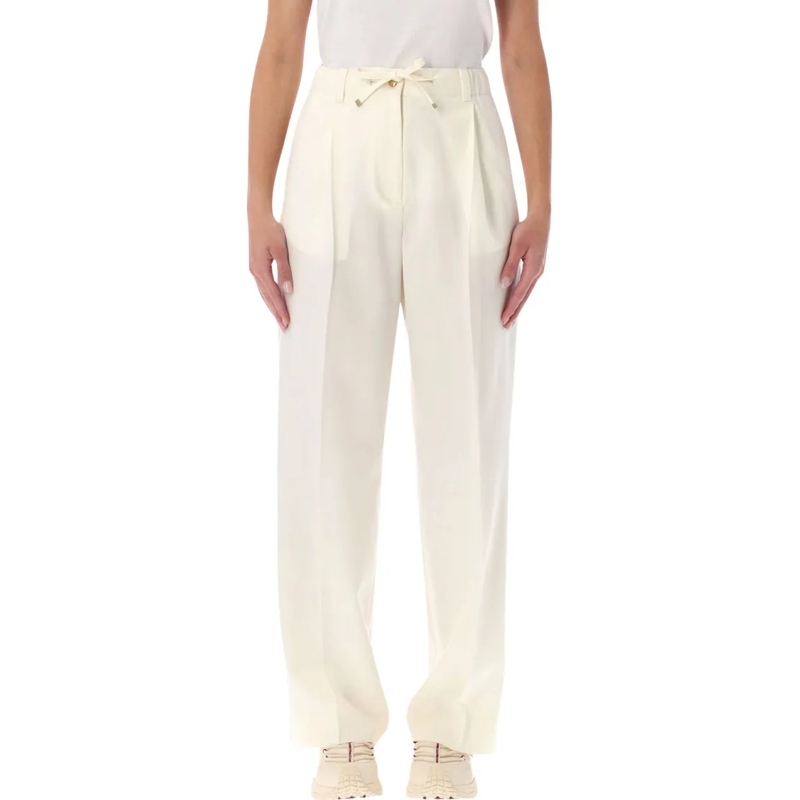 Moncler  Wool Gabardine Tailored Trousers Neutrals