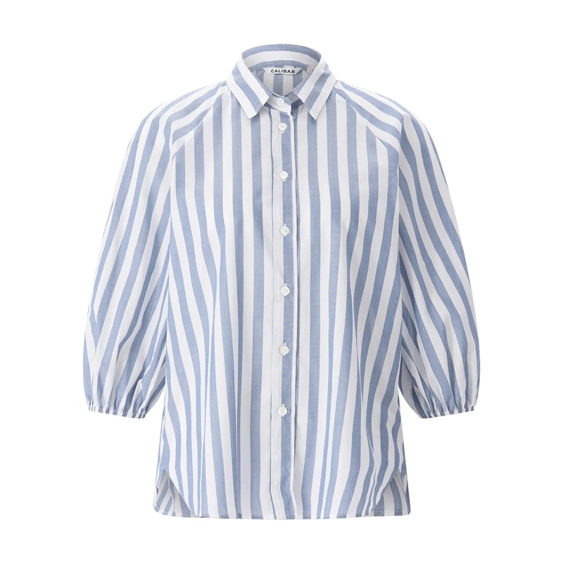 CALIBAN Bluse Gestreifte Hemdbluse aus Baumwolle blau