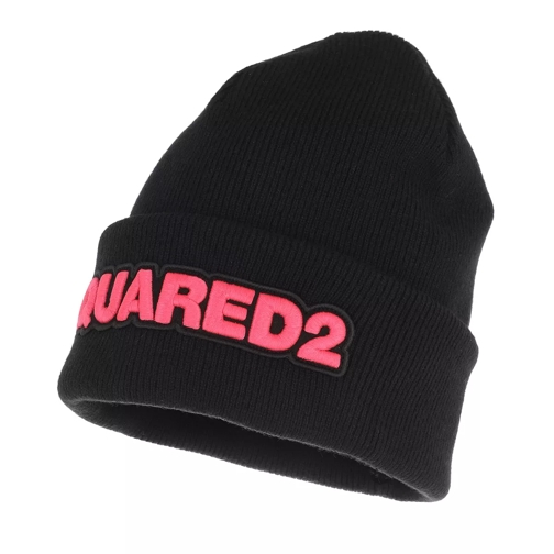 Dsquared2 Embroidered Logo Beanie Black/Pink Wool Hat