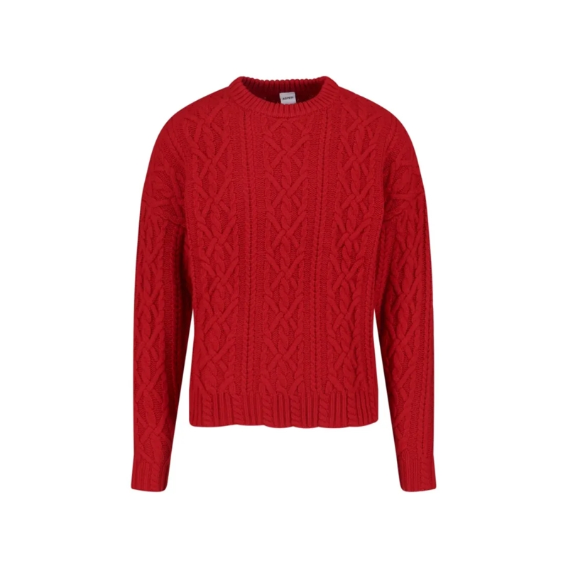 Aspesi Trui Wool Cable Sweater, Red, Crew Neck Red