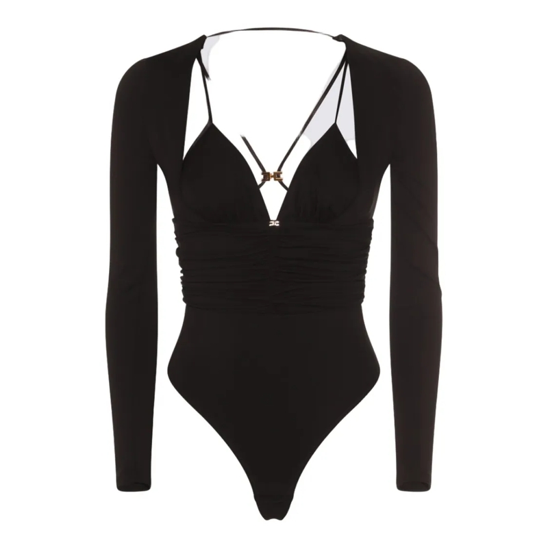 Elisabetta Franchi  Black Bodysuit With Deep V Neckline Black